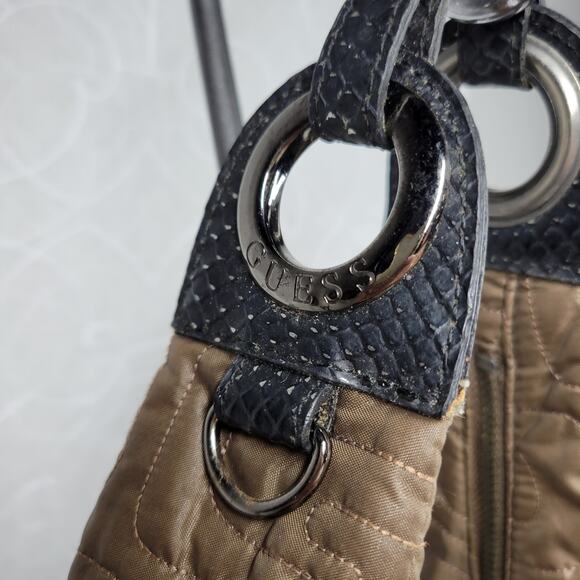 VTG Guess Puffer Shoulder Bag Womens Medium Brown Stitched Quilted Hobo Y2K - Picture 6 of 16